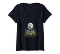 Women's Three Frogs Howling At The Moon Twisted Branches Frog Lover V-Neck T-Shirt