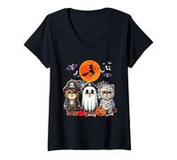 Womens Three Funny Beavers Costume Pirate Boo Mummy Halloween Kids V-Neck T-Shirt