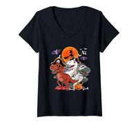 Womens Three Funny T-Rexes Costume Pirate Boo Mummy Halloween Kids V-Neck T-Shirt