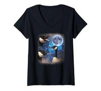 Womens Three Geese Howling at The Moon Weird Meme Goose V-Neck T-Shirt
