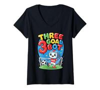 Womens Three Goal Bot Soccer Lover 3th Birthday V-Neck T-Shirt