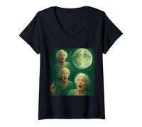 Womens Three Granny Moon 3 Old Ladys Retro Howling Cursed Meme V-Neck T-Shirt