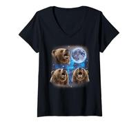 Womens Three Grizzly Bears Howling at The Moon Weird Meme Grizzly V-Neck T-Shirt