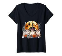 Womens Three Halloween Ragdoll Cats As Horror Witch Mummy Zombie V-Neck T-Shirt