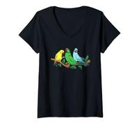 Womens Three Indian Ringneck Parrots Ringnecked Parakeet Parrot V-Neck T-Shirt