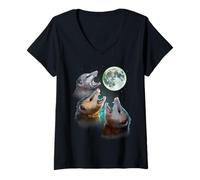 Womens Three Opposum Moon with 3 Possums and Dead Moon Costume V-Neck T-Shirt