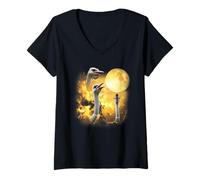 Womens Three ostrich Howling At The Moon yellow tie dye ostrich V-Neck T-Shirt