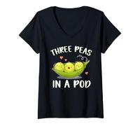 Womens Three Peas In A Pod Triplets For Parents Triplet Sibling V-Neck T-Shirt