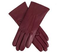 Women's Three-Point Cashmere-Lined Leather Gloves - CLARET / 6.5