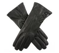 Women's Three-Point Cashmere-Lined Leather Gloves with Buttons - BLACK (Red) / 7.5