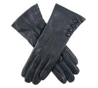Women's Three-Point Cashmere-Lined Leather Gloves with Buttons - NAVY (Red) / 7