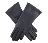 Women's Three-Point Cashmere-Lined Shorter-Finger Leather Gloves - Navy / 6.5