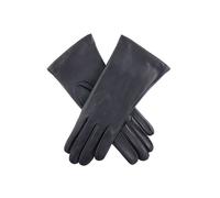 Women's Three-Point Cashmere-Lined Shorter-Finger Leather Gloves - Navy / 7.5
