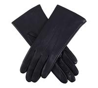 Women's Three-Point Lined Leather Gloves - NAVY / 8