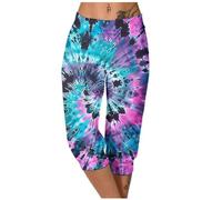 Womens Three Quarter Leggings UK Clearance Ladies Tie-Dye Cropped Capri Pants High Waist Trouser Elastic Waist Pant Straight Leg Tights with Pockets Shorts Soft Leggings Casual Pant Yoga Sports Pants