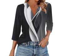 Womens Three Quarter Length Sleeve Henley t Shirts Ladies Dressy Casual v-Neck Boho Floral Blouses Shirts Plus Size Fall Going Out Tunic Tops to wear with Leggings