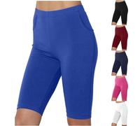 Women's Three Quarter Length Yoga Pants UK Sale Clearance, Ladies 3/4 Bengaline Trousers High Waisted Body Shaper Shorts with Pocket Sports Bottom Elasticated Waist Stretchy Pant Cropped Trouser