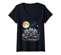 Women's Three Raccoons Under the Moonlight V-Neck T-Shirt