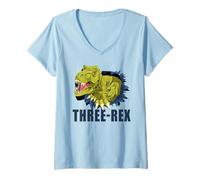 Womens Three-Rex Dinosaur Kids 3rd Birthday Boys & Girls Graphics V-Neck T-Shirt