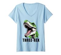 Womens Three-Rex Dinosaur Kids 3rd Birthday Boys & Girls Graphics V-Neck T-Shirt