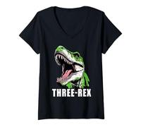 Womens Three-Rex Dinosaur Kids 3rd Birthday Boys & Girls Graphics V-Neck T-Shirt