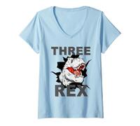 Womens Three-Rex Dinosaur Kids 3rd Birthday Boys & Girls Graphics V-Neck T-Shirt