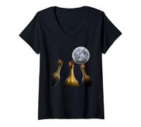 Women's Three Rubber Chicken Moon Funny Screaming Fowl Cursed Joke V-Neck T-Shirt