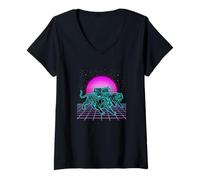 Women's Three Running Tigers Retrowave Synthwave 80s V-Neck T-Shirt