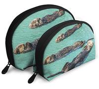 Womens Three Sea Otters Floating in The Seward Small Boat Travel Cosmetic Bags Waterproof 2PC Makeup Clutch Pouch Cosmetic and Toiletries Organizer Bag Portable Travel Toiletry Pouch Girls