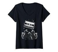 Women's Three Skunk Howling Retro Cassette Space V-Neck T-Shirt