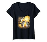 Womens Three squirrels Howling At The Moon yellow tie dye squirrel V-Neck T-Shirt