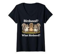 Women's Three Squirrels See Hear Speak No Evil Birdseed V-Neck T-Shirt