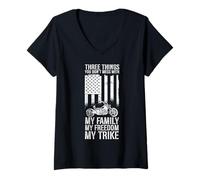 Women's Three Things You Don't Mess with My Family Freedom My Trike V-Neck T-Shirt