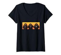 Women's Three Wise Hipster Monkeys Hear Speak and See No Evil V-Neck T-Shirt