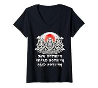 Women's Three Wise Monkeys | Street Version Skeleton Monkey Slogans V-Neck T-Shirt
