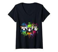 Womens Three Wise Monkeys Urban Graffiti Street Art Style V-Neck T-Shirt