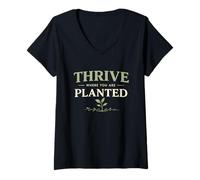 Women's Thrive Where You are Planted Positive Growth Quote V-Neck T-Shirt
