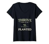 Women's Thrive Where You are Planted Positive Growth Quote V-Neck T-Shirt