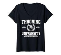 Womens Throning University Culture Satire Social Climbing Flex V-Neck T-Shirt