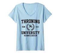 Womens Throning University Culture Satire Social Climbing Flex V-Neck T-Shirt