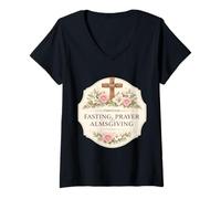 Women's Through Fasting Prayer and Almsgiving Christian Orthodox V-Neck T-Shirt