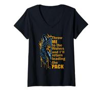 Womens Throw Me to The Wolves I'll Return Leading Pack V-Neck T-Shirt