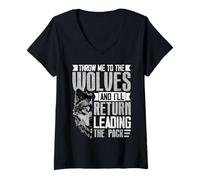 Women's Throw Me to The Wolves Leading The Pack Quote Design V-Neck T-Shirt