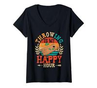 Women's Throwing is My Happy Hour Sack Bean Bag Toss Game Cornhole V-Neck T-Shirt