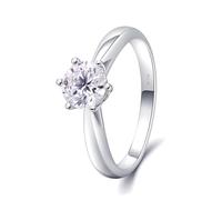 Womens Thumb Ring, Pre Engagement Ring Classic 6 Claws with 0.5 Created Diamond Silver 18.1K White Gold Size P 1/2