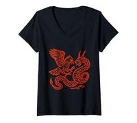 Womens Thunderbird vs. Horned Serpent Epic Indigenous Sky & Water V-Neck T-Shirt