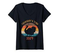 Womens Thursday's Temp 350°F - Funny Thanksgiving Turkey Graphic V-Neck T-Shirt