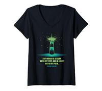 Womens Thy Word is a Lamp unto My Feet - Psalm 119:10 Faith Verse V-Neck T-Shirt