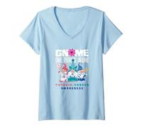 Women's Thyroid Cancer Awareness Gnome Nobody Fights Alone V-Neck T-Shirt, Baby Blue, Medium