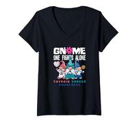 Women's Thyroid Cancer Awareness Gnome Nobody Fights Alone V-Neck T-Shirt, Black, Medium